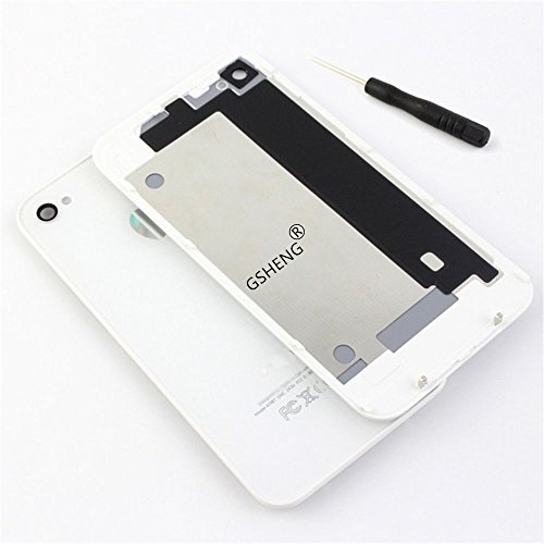 GSHENG Tapa Trasera Cristal para Apple iPhone 4S + Destornillador pentalobulado (Blanco)