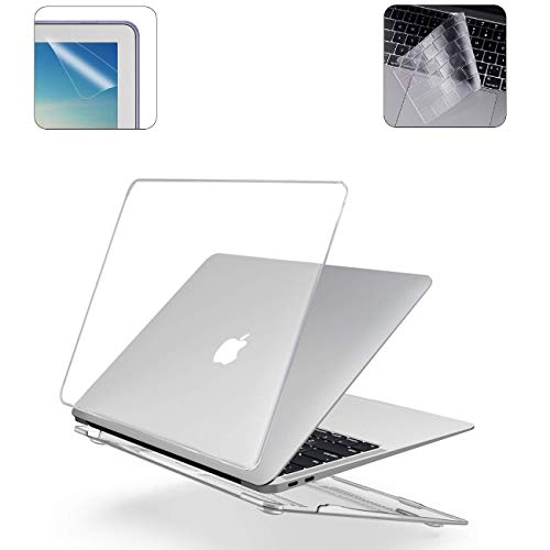 i-Buy Funda Dura Case Compatible con 2019 2018 MacBook Air 13 Pulgadas A1932 con Pantalla Retina & Touch ID + Cubierta de Teclado  + Protector de Pantalla - Cristal Claro