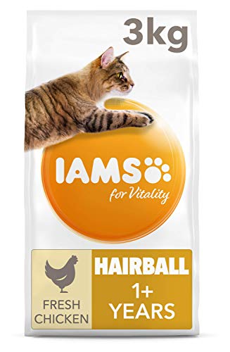 IAMS for Vitality Cat Food for Hairball Control with Fresh Chicken, 3 kg