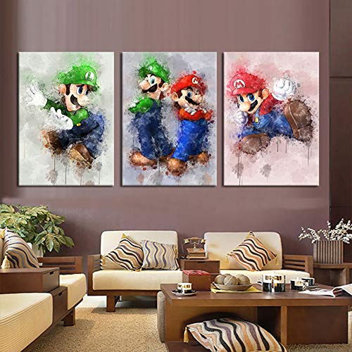 ksjdjok Game Poster Super Mario Bros Figura de Juego Etiqueta de la Pared Decoración del hogar Fondo Arte de la Pared Pintura de la Lona Regalos 40X60Cm 3 Unidades
