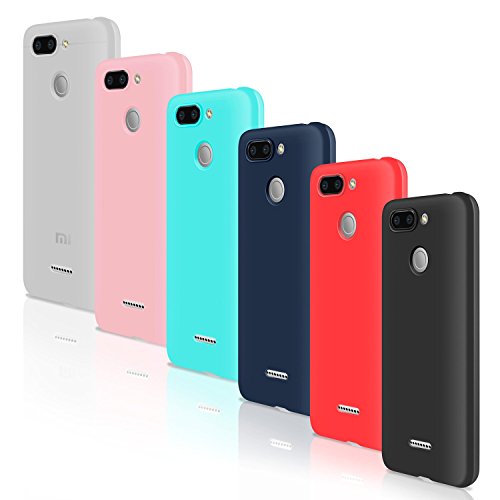 Leathlux [6 Packs] Funda para Xiaomi Redmi 6, Carcasas [NO per Redmi 6A] 6 Unidades juntas Ultra Fina Silicona TPU Flexible Colores Cover para Xiaomi Redmi 6 - Translúcido Rosa Verte Azul Rojo Negro