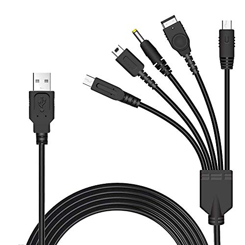 Link-e : Cable cargador USB 5 en 1 compatible con consolas Nintendo 3DS, DSI, GBA, DS Lite, mando de juego de Wii-U y Sony PSP