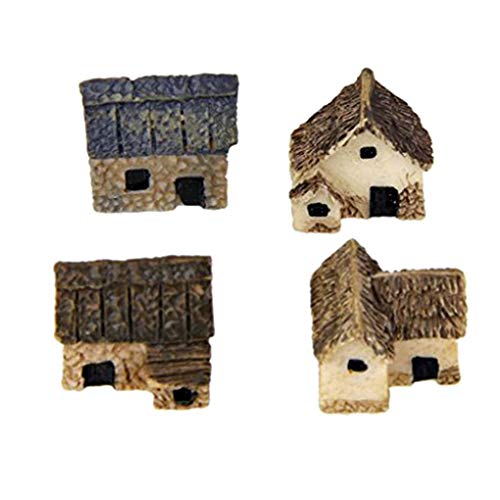 Mengonee 4pcs Kit Miniatura Hada del jardín de Piedra Casas Mini Cottage Casa Decor miniaturas Accesorios Jardinería Decoración