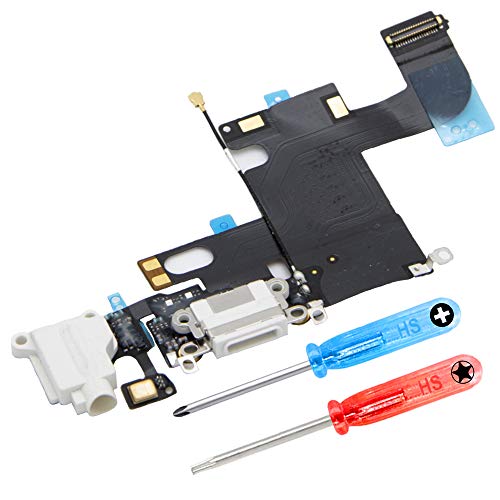 MMOBIEL Repuesto Conector Dock de Carga Compatible con iPhone 6 (Plateado/Blanco), Incl. 2 X Destornilladores