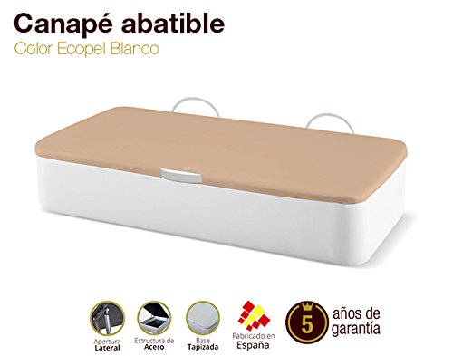 Naturconfort Canapé Abatible Tapizado Apertura Lateral Tapa 3D Ecopel Blanco 90x190cm Envio y Montaje Gratis