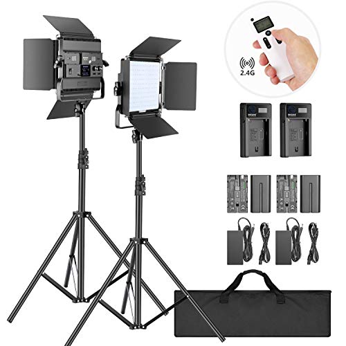 Neewer 2-Pack 2,4G LED Luz Video con Soporte de 2M Bicolor 200 SMD CRI 94 + Soporte en U Barndoor Pantalla LCD Kit Iluminación de Video con Carcasa Metal para Fotografía Estudio