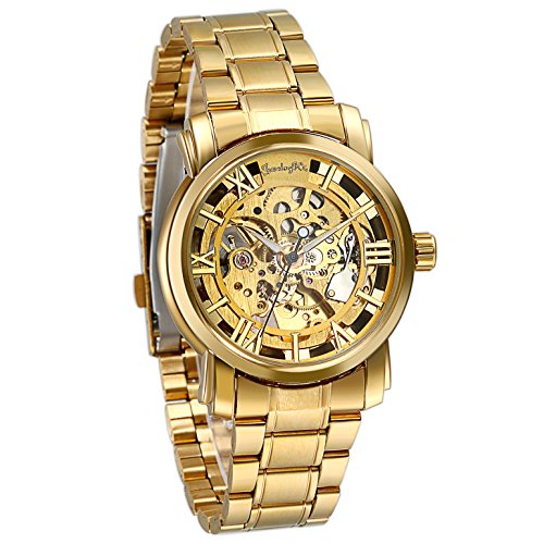 Regalo de papá Día del Padre JewelryWe Reloj Dorado de Esfera Transparente, Reloj de Caballero mecánico, Bonito diseño único, Relojes de Hombre