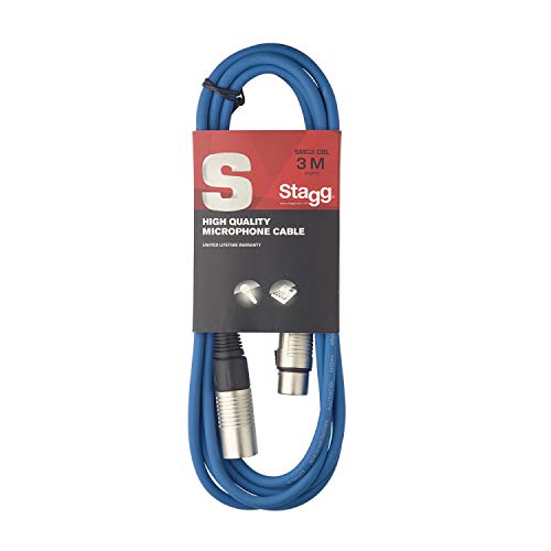 Stagg 3 m cable XLR a conector XLR para micrófono de calidad, azul