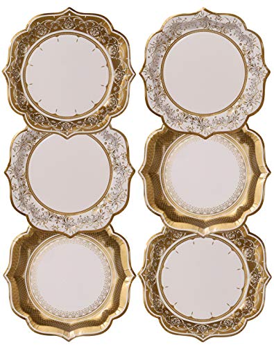 Talking Tables platos medios vintage ‘Party Porcelain Gold.’ Oro y blanco. Cartón. Paquete de 12.