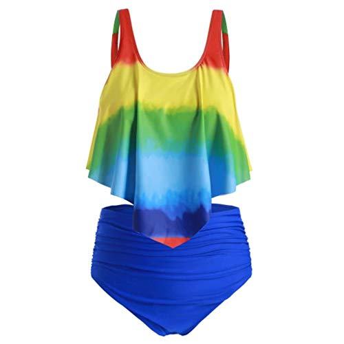 TUDUZ Mujer Verano Bikini Estampado Floral De Dos Piezas Tankinis Ropa de Playa Traje De Baño (Multicolor.B, L)