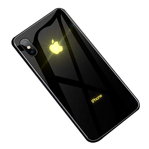 Twnhmj Funda iPhone 11 Pro MAX,Funda para iPhone 11 Pro Glowing Apple Logo LED Logo Light Illuminate Tempered Glass Back Cover Ultradelgado Anti-Caída TPU Bumper para iPhone 11,Negro,iPhoneXS/X