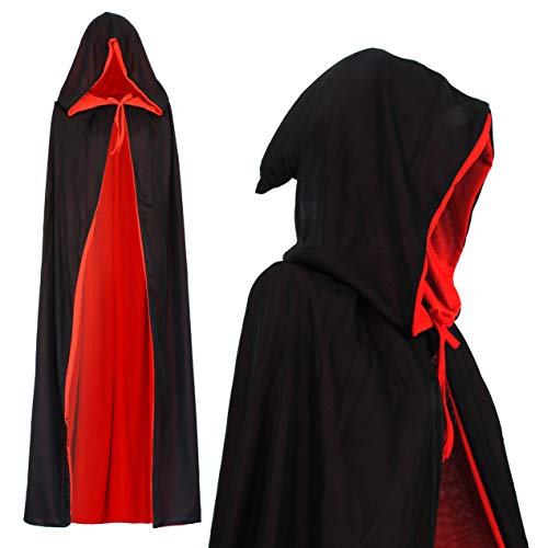 Vampiro Capucha Capa Manto Reversible Negro Rojo para Niños o Adultos Halloween Dracula Disfraz 130cm