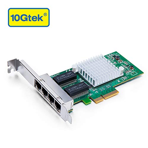 10Gtek® Gigabit PCIE Tarjeta De Red I350-T4 - Intel I350 Chip, Quad RJ45 Ports, 1Gbit PCI Express Ethernet LAN Card, 10/100/1000Mbps Nic para Windows Server, Windows 7/8/ 10, XP und Linux
