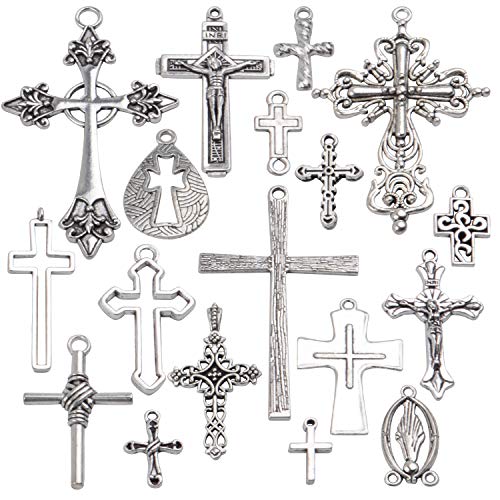 18 Piezas Colgantes de Cruz de Jesús Forma Espada Aleacion Abalorios Encantos Accesorios Antiguos para Bricolaje Collar Pulsera Aretes,Plata Antigua