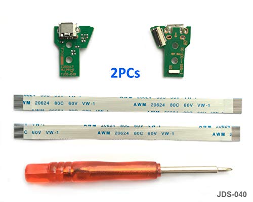 2PCs JDS-040 Replacement Placa Controlador conectores de carga Micro USB para mando PS4, Tarjeta micro del cargador de batería del USB Parte adaptador, Flex Cable - PlayStation DualShock Controller