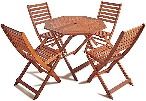 4 mesas de comedor de madera y sillas - mesas y sillas de jardín octogonal antiguos suites 4-5 conjuntos de muebles de exterior hechas de 100% de madera dura, Brown, Brown hizo,Brown