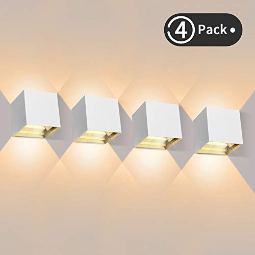 4 Pcs Apliques Pared LED 3000K 1000LM, Lámpara de Pared Interior, Apliques Pared Exterior Impermeable IP65, Aplique de Pared Moderna de Angulo de Haz Ajustable