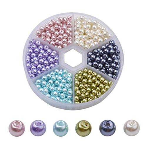 650pcs / Box 4mm Cuentas redondas perladas Conjuntos de cuentas de perlas de vidrio de color mixto para hacer joyas Collar de bricolaje pulsera Agujero, 1 mm, C