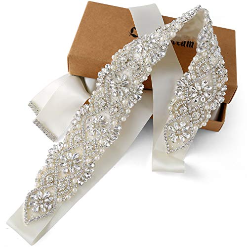 Accesorios de boda hechos a mano Cinturón de novia Cinturón de cristal de diamantes de imitación para vestido de novia Marfil plateado claro