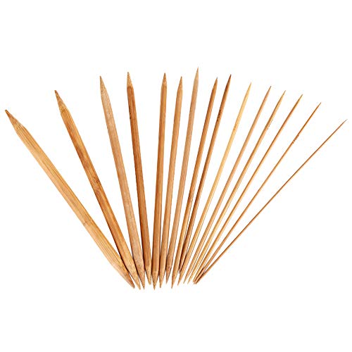 Agujas de Tejer, 75pcs conjunto de agujas de tejer de bambú, agujas de tejer carbonizadas de doble punta para DIY creativo hecho a mano, 8 '' longitud 15 tamaños (2.0mm -10.0mm)