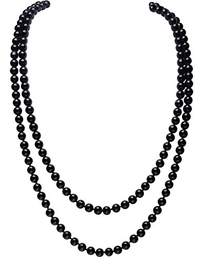 BABEYOND Perla de Imitación Flapper Collar Largo de Perla Artificial Vintage 55" Diámetro de Perla 0.315" Negro
