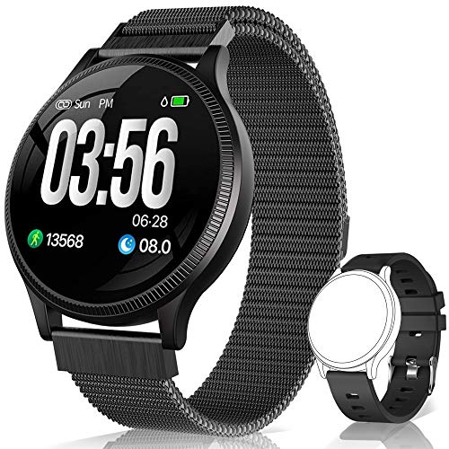 BANLVS Reloj Inteligente, Smartwatch IP67 1.22 Pulgadas Pulsómetro, Monitor de Sueño, Presión Arterial,Pulsera Actividad Inteligente para Android iOS Hombre y Mujer (Negro)