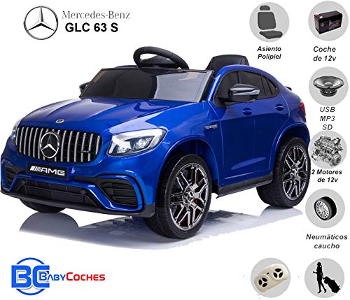 BC BABY COCHES Mercedes GLC 63S - Coche eléctrico para niños con BATERÍA 12v con Ruedas Caucho y Asiento Polipiel, Mando a Distancia (Azul)