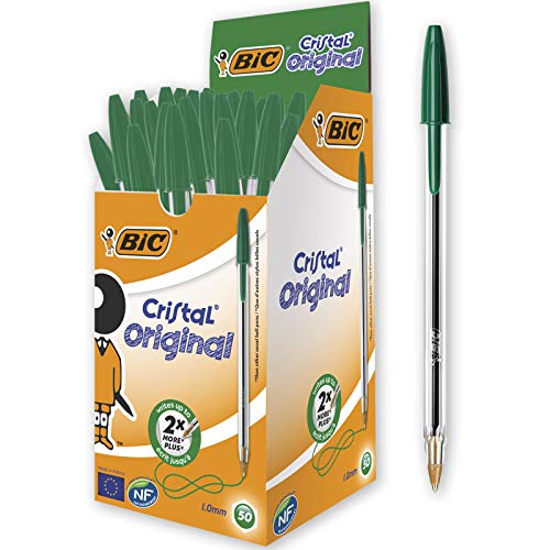 BIC Cristal Original - Caja de 50 unidades, bolígrafos punta media (1,0 mm), color verde