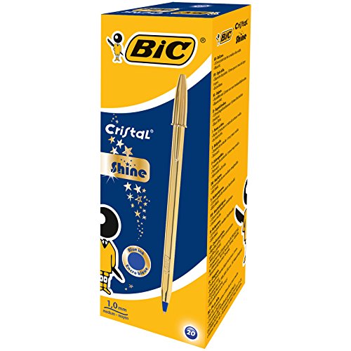 BIC Cristal Shine bolígrafos 921340, Caja de 20 Unidades, Tinta Azul