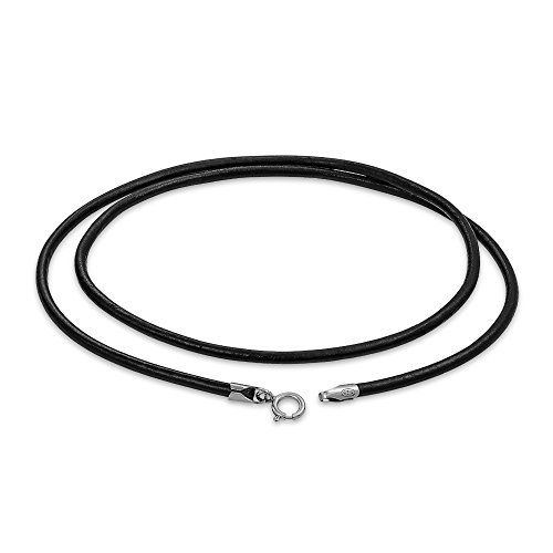 Bling Jewelry Cordón De Cuero Negro Liso Genuina Collar para Hombres Y para Mujer Adolescentes Lobster Claw Broche Plateado