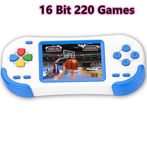 Bornkid 16 bits Consola de Juegos de Mano para Niños y Adultos con 220 Clásico Interesante Videojuegos 3.0 '' Pantalla Grande USB Recargable Seniors Electrónicos Juego (Azul)
