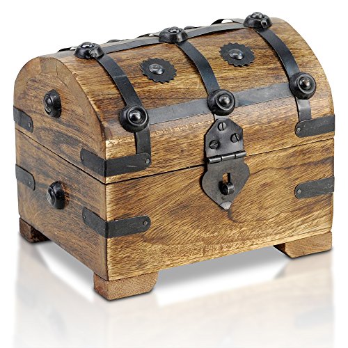 Brynnberg - Caja de Madera Cofre del Tesoro Pirata de Estilo Vintage, Hecha a Mano, Diseño Retro 14x11x13cm