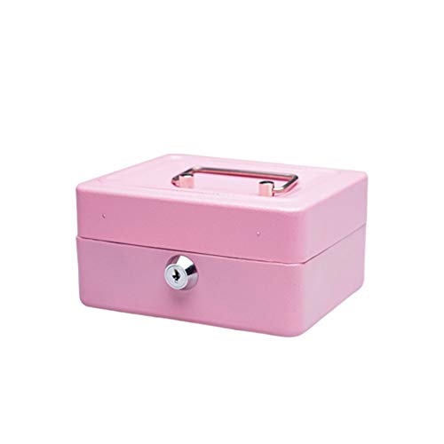 Caja de metal portátil para almacenamiento de dinero, caja fuerte para el hogar con llaves cilíndricas, 15 x 11,9 x 7,7 cm (rosa)