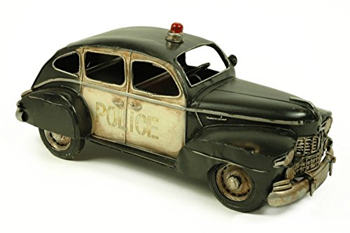 CAPRILO Figura Decorativa de Metal Coche Antiguo de Policía. Vehículos. Adornos y Esculturas. Coleccionismo. 32 x 13 x 14 cm.
