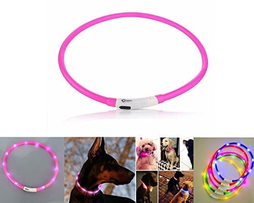 Case Wonder - Collar de Perro LED - USB Recargable y Ajustable Tamaño Luz Led Collar/Intermitente Collar para Perros -Mejora Pet Visibilidad y Seguridad -3 Luces de Modo y 8 Colores (Rosado)