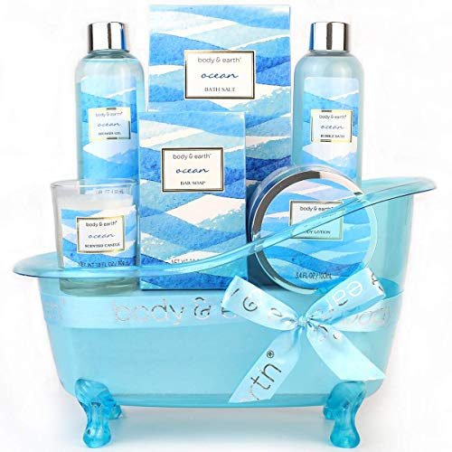 Cestas de regalo de spa para mujeres, Body&Earth cuerpo y tierra, set de regalo de baño de 6 piezas con aroma al océano , la mejor idea de regalo para las mujeres