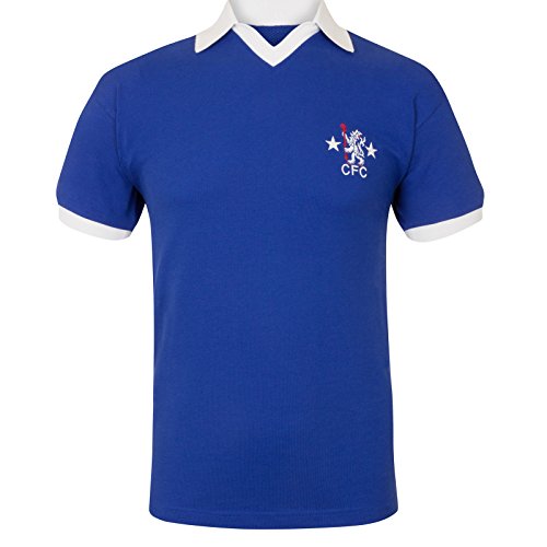 Chelsea FC - Camiseta Primera equipación - para Hombre - Producto Oficial Estilo Retro - Temporada 1972/1976 - Azul 76 - S