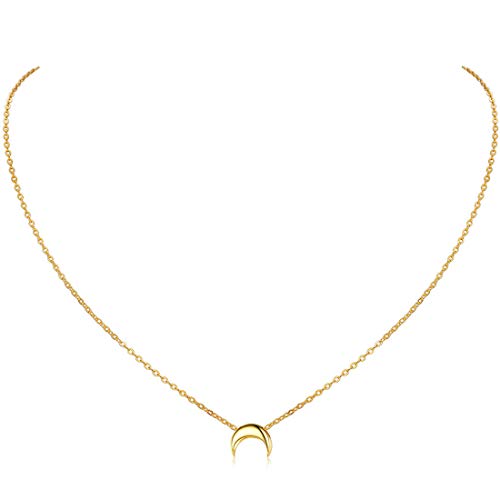 ChicSilver Luna Media Pequeña para Collar de Mujeres Plata de Ley 925 Oro Amarillo 18K Joyerías Simples y Elegantes Cadena de Clavícula