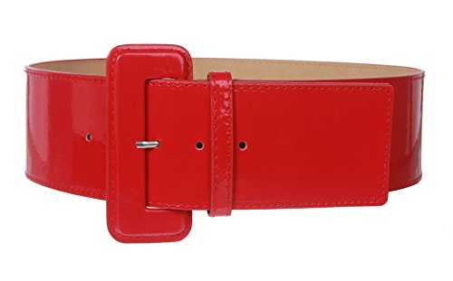 Cinturón liso de piel a la moda para mujer, ancho y de cintura alta -  Rojo -  Medium/Large - 36