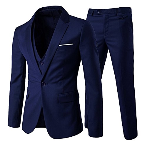 Cloudstyle Traje Suit Hombre 3 Piezas Chaqueta Chaleco pantalon Traje al Estilo Occidental, Azul, XL