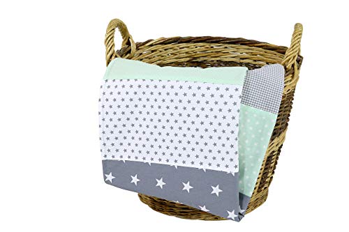 Colcha para bebé de ULLENBOOM ® con menta gris (manta de arrullo para bebé de 70 x 100 cm, ideal colcha para el cochecito; apta alfombra de juegos)