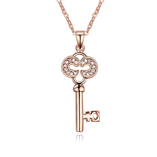 Collar de 18 ct Chapado en oro rosa, Crystals from Swarovski blanco puro, cadena con llave, precioso collar con colgante