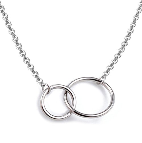 Collar plata de ley S925 con entrelazados dos círculos colgante collar, 16 "+ Extensor de 5 cm