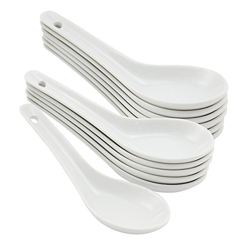 COM-FOUR® 12x cucharas de arroz asiático, cucharas de sopa y servicio hechas de porcelana blanca, por ejemplo, para cuencos de arroz o aperitivos (12 piezas - cucharas)
