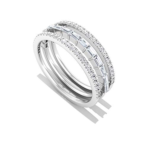 Conjunto de anillos de boda con certificado IGI, anillos de apilamiento finos, anillo de eternidad de diamantes de claridad de color IJ-SI, 14K Oro blanco, Size:EU 69
