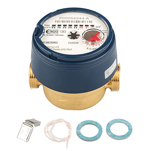Contador de agua QN 1,5, flujo de agua fría, BL 80 mm, flujo de 1/2 pulgada, conexión de 3/4 pulgadas, la mejor precisión en la medición
