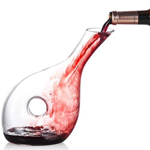 Cooko Decantador de Vino, Decantador de Aireación de Vino de Cristal Premium, Jarra de Vino Sin Plomo, Hecho a Mano Accesorios de Vino con 1200ml