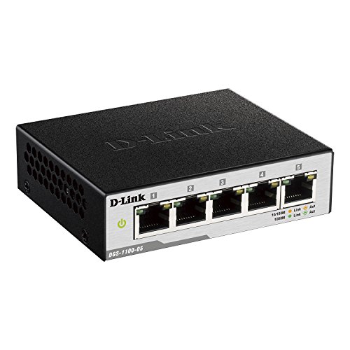 D-Link DGS-1100-05 - Switch 5 puertos Gigabit 1000 Mbps (LAN RJ-45, gestión Web, QoS, VLAN, IGMP Snooping, control ancho de banda, carcasa metálica, ultra compacto), negro