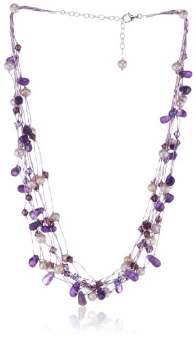 Dew 90GEAM - Collar de mujer de plata de ley con amatistas, perlas y cristales, 46 cm