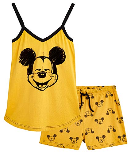 Disney Lounge Wear - Set de pijama para mujer, 100% algodón, Mickey Mouse y Minnie Mouse Amarillo Mostaza XL